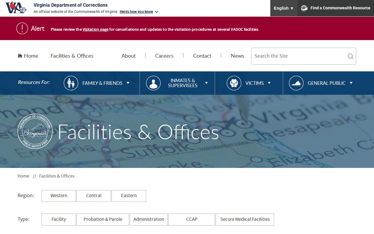 VADOC directory used to locate Portsmouth Probation and Parole District 3